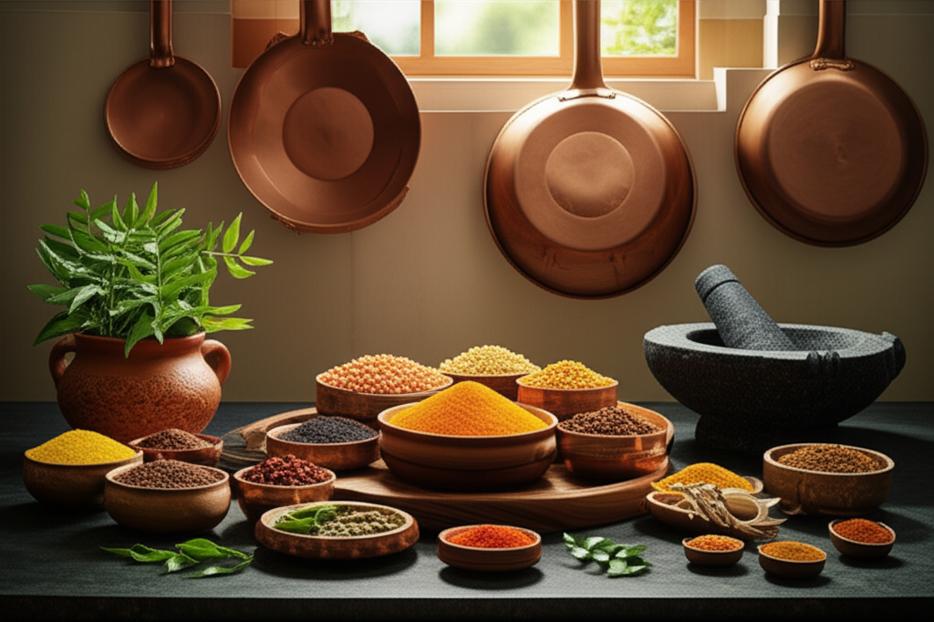 Traditional South Indian kitchen with spices